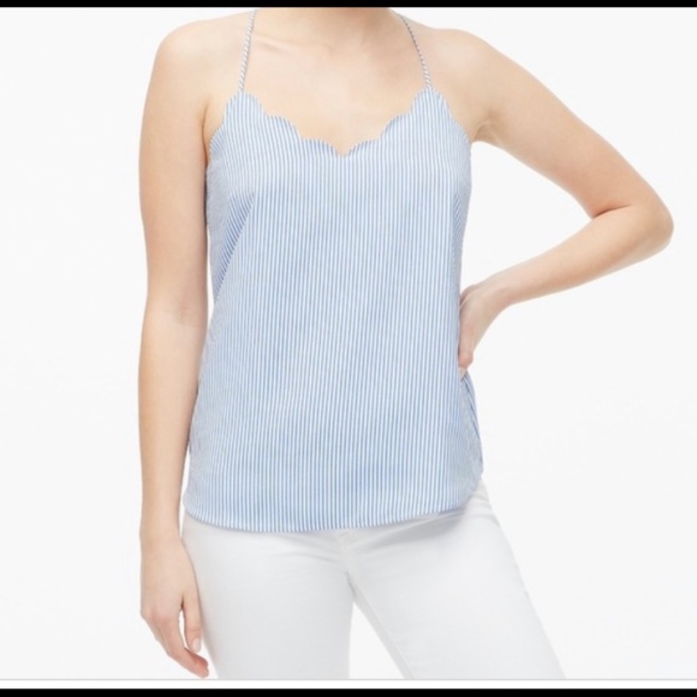 JCrew Blue Stripe Scallop Cami